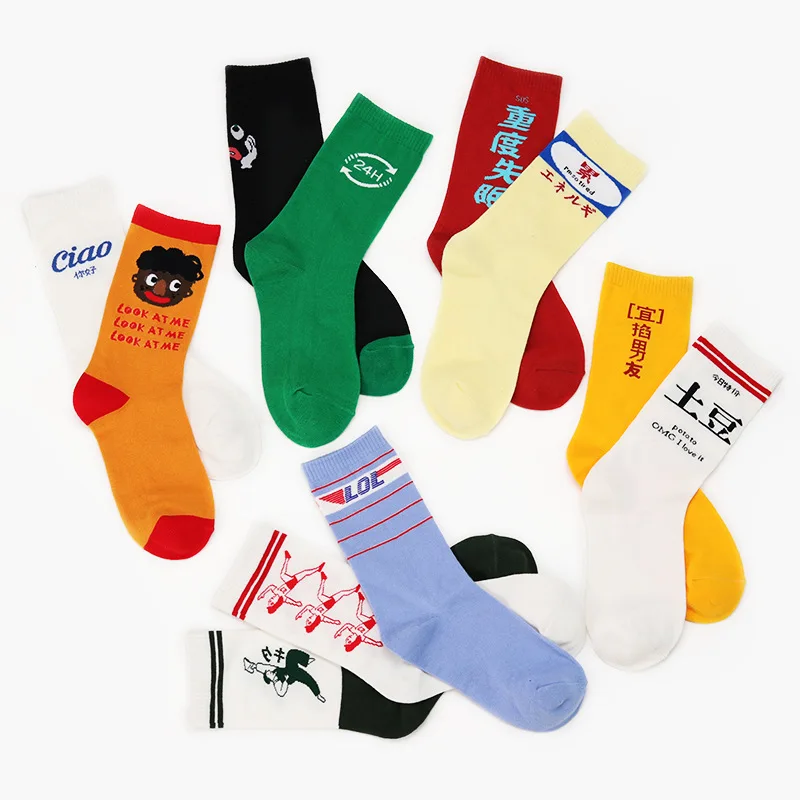 2019 new trend socks girls fun daily series illustration personality breathable couple simple hip-hop movement | Женская одежда