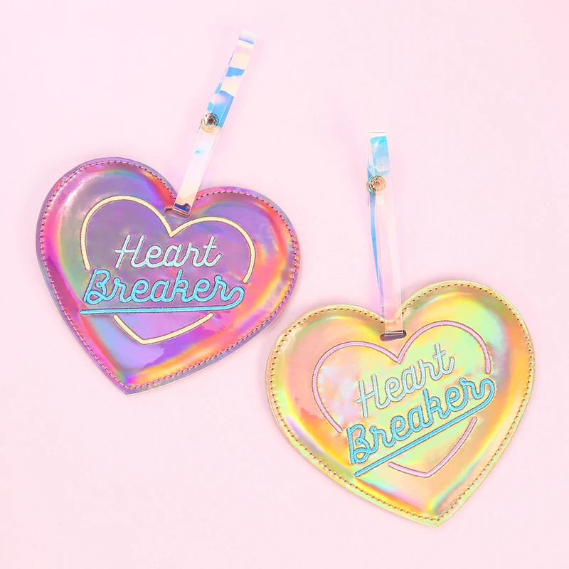 Кожаный дорожный Багаж держатель тегов голограмма ярлык в форме сердца ремни