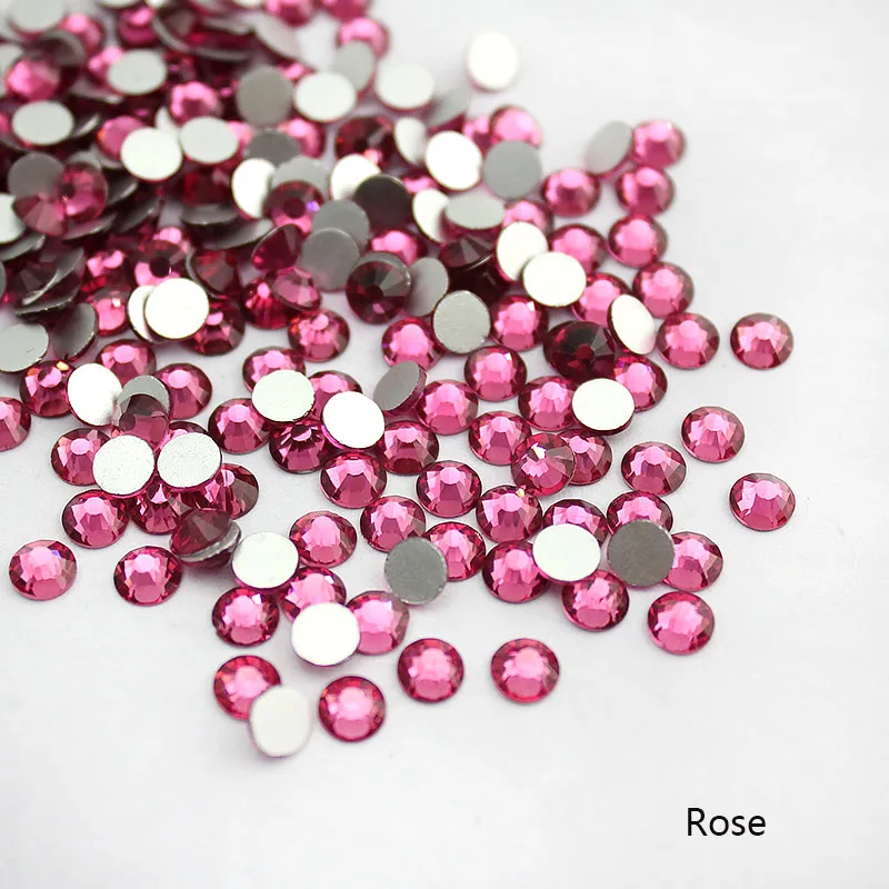 rose SS3(1,3 мм) Красочные 1440/шт 3D foild плоские с оборота Стразы клеевые бусины на не горячей фиксации прозрачный дизайн ногтей цветные хрустальные стразы - Цвет: rose