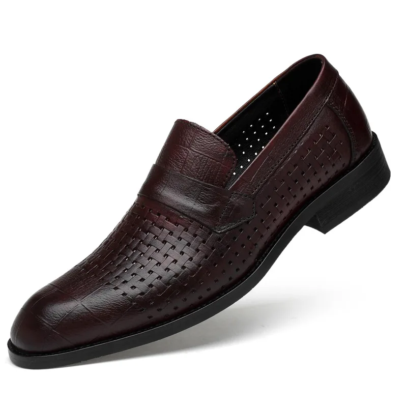 Breathable Brown QFFAZ/Мужская обувь; сезон весна-лето; деловая повседневная обувь из натуральной кожи; мужская модельная Роскошная офисная обувь; Мужские дышащие оксфорды - Цвет: Breathable Brown