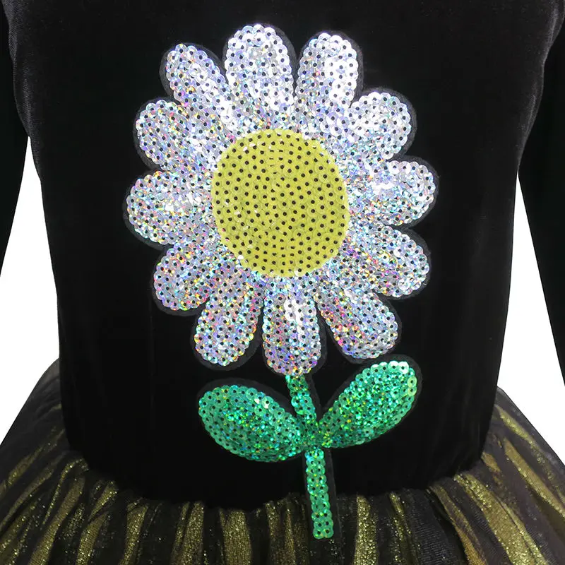 Sunny Fashion платья для девочек платье Цветок Вышитый Длинный рукав Тюль Платье 2020