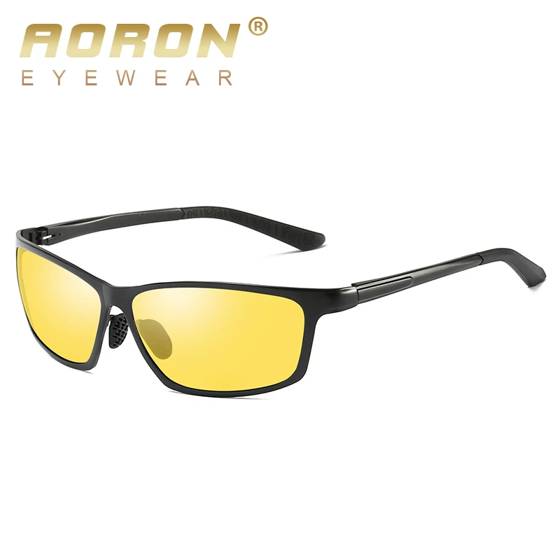 Night Vision Black AORON, мужские поляризованные солнцезащитные очки, ночное видение, очки для водителей, UV400, зеркальные, алюминий, магний, солнцезащитные очки, металлические, мужские, Gla - Цвет линз: Night Vision Black