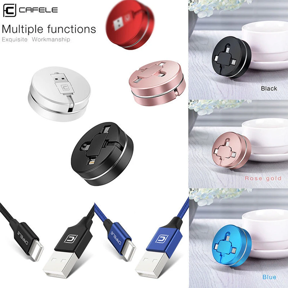 3 в 1 Micro Usb type C выдвижной кабель для IPhone X XS XR 8 7 6 6s plus компактная пудра коробка скрытый USB C зарядный кабель