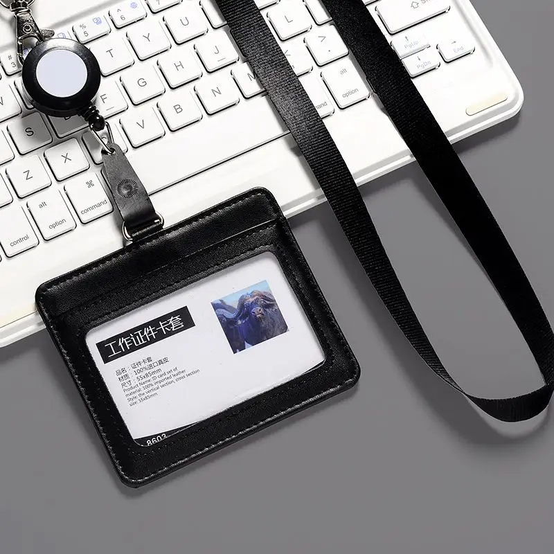 Black Horizontal Nahoo шейный ремешок кожаный держатель удостоверения личности аксессуары Вертикальные кредитные карты автобусные карты держатель Чехол Набор Канцелярских Принадлежностей - Цвет: Black Horizontal