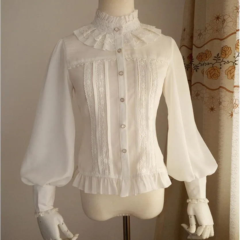 Женская шифоновая блузка с длинным рукавом-фонариком и высоким воротником |