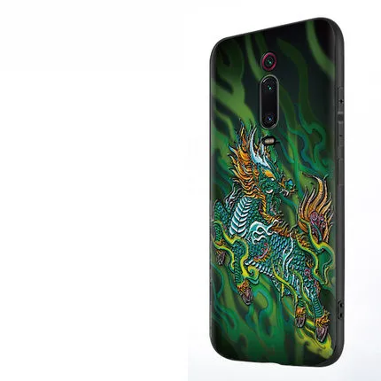 green qi lin Чехол для redmi k20 mi 9 t, мягкий чехол с вышивкой для мужчин, чехол для xiaomi mi 9t redmi k20 pro, силиконовый чехол для задней панели с изображением дракона и Льва, чехол для xiaomi k20 - Цвет: green qi lin