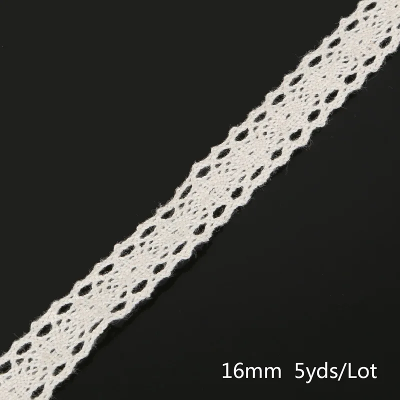 Ivory 16mm 5 ярдов вязание крючком хлопок кружево отделка ткань лента, для DIY швейная одежда ручной работы лоскутное Скрапбукинг Ремесло АКСЕССУАРЫ - Цвет: Ivory 16mm