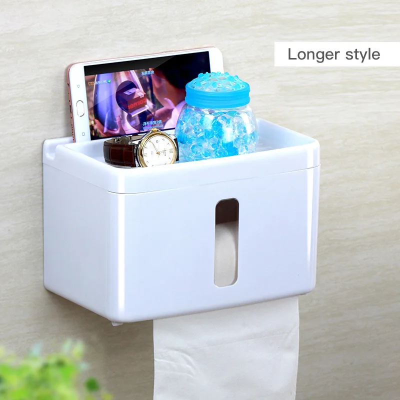 Longer style Присоски настенный туалет Бумага держатель Для ванной комнаты Пластик Roll Бумага держатели с телефона Tablet хранения больших Ёмкость - Цвет: Longer style