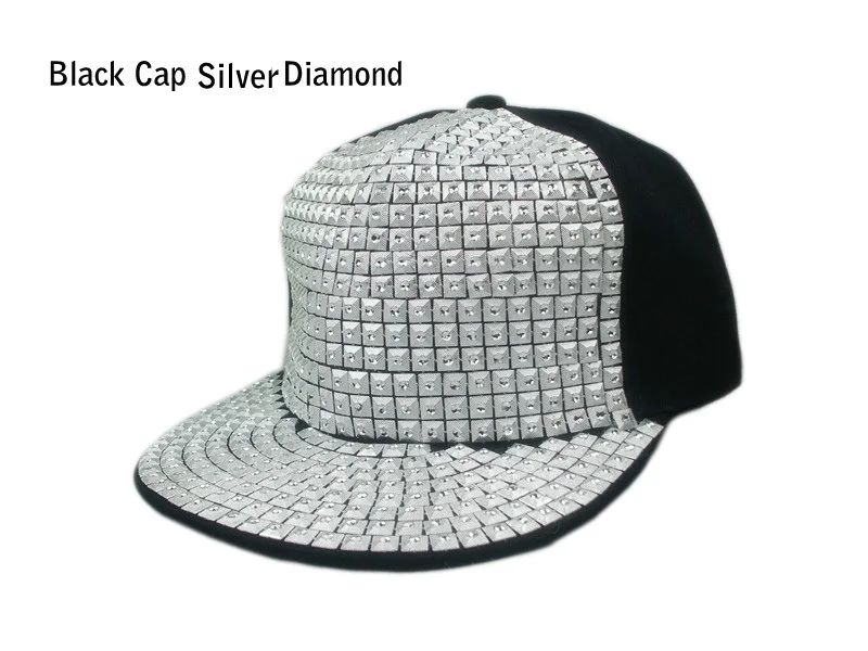 Silver diamond black Новое поступление Классические Бейсбол шляпа с Стразы для мужчин модные плоские края Кепки; женские Вьетнамки с прямым козырьком Bone Aba Reta YY0175 - Цвет: Silver diamond black