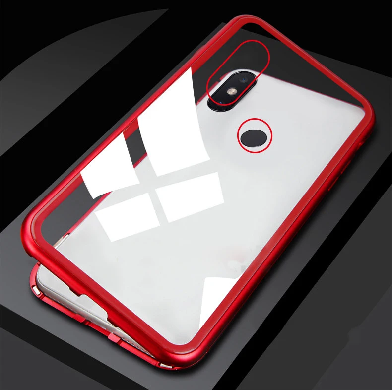 Transparent Red Роскошный 360 магнитный адсорбционный чехол для Xiao mi Pocophone F1 mi 8 SE A2 закаленное стекло с магнитом для Red mi Note 5 6 Pro 6A - Цвет: Transparent Red