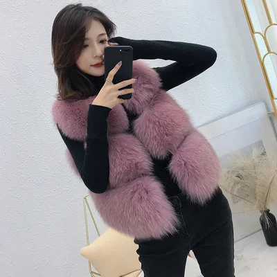 Pink Женский жилет из натурального Лисьего меха, женский зимний Осенний жилет из натурального Лисьего меха, Модный женский жилет, жилет из натурального меха для женщин - Цвет: Pink