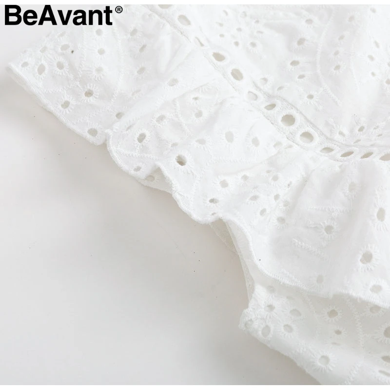 BeAvant, элегантная летняя хлопковая белая блузка, рубашка, Женская винтажная блузка с рюшами, женские топы с баской, Женская Открытая Майка с высокой талией