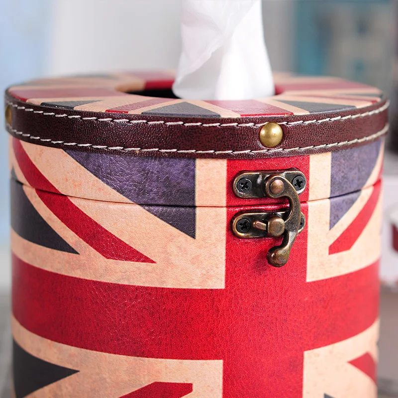 Креативная винтажная круглая кожаная коробка для салфеток дома Континентальная