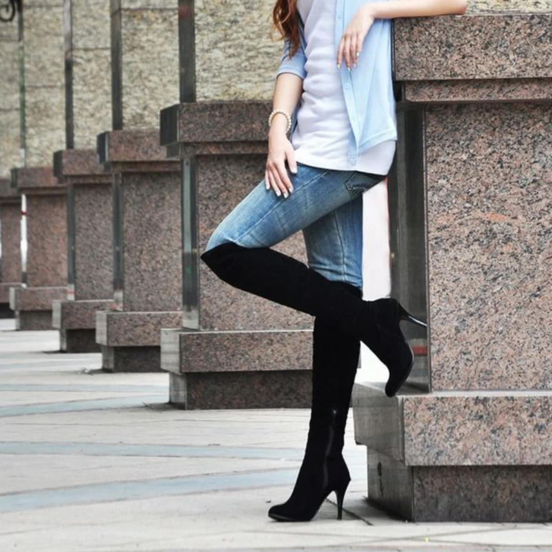 Осенне зимние женские сапоги выше колена на высоком каблуке женская обувь модные