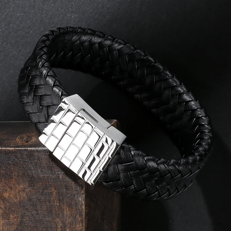 Mozo Fashion Jewelry Для мужчин ретро браслет из кожи с волнистым узором с крупной пряжкой Браслеты& Браслеты человек черные Китая по оптовым ценам браслет PS2029