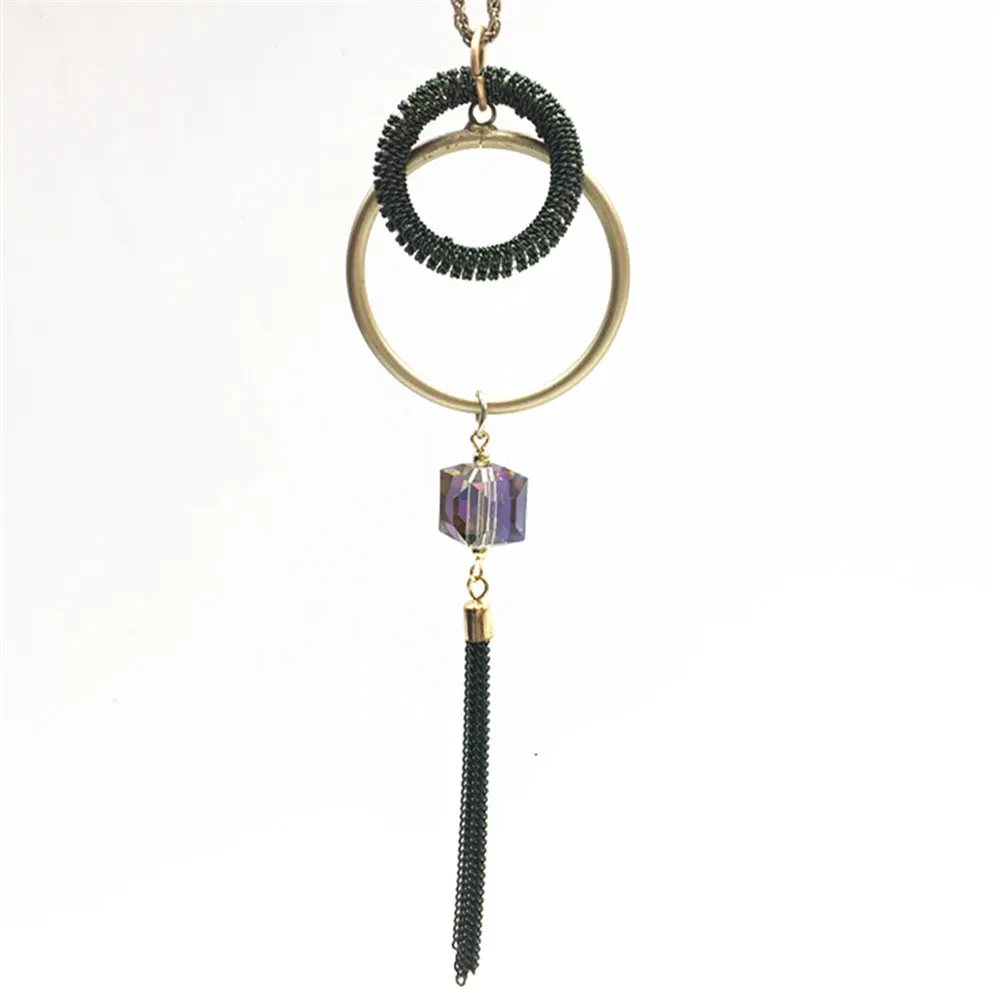 Зеленый Черный кисточкой Круглый Круг моды Ретро Винтаж Кулон кожа Подвески