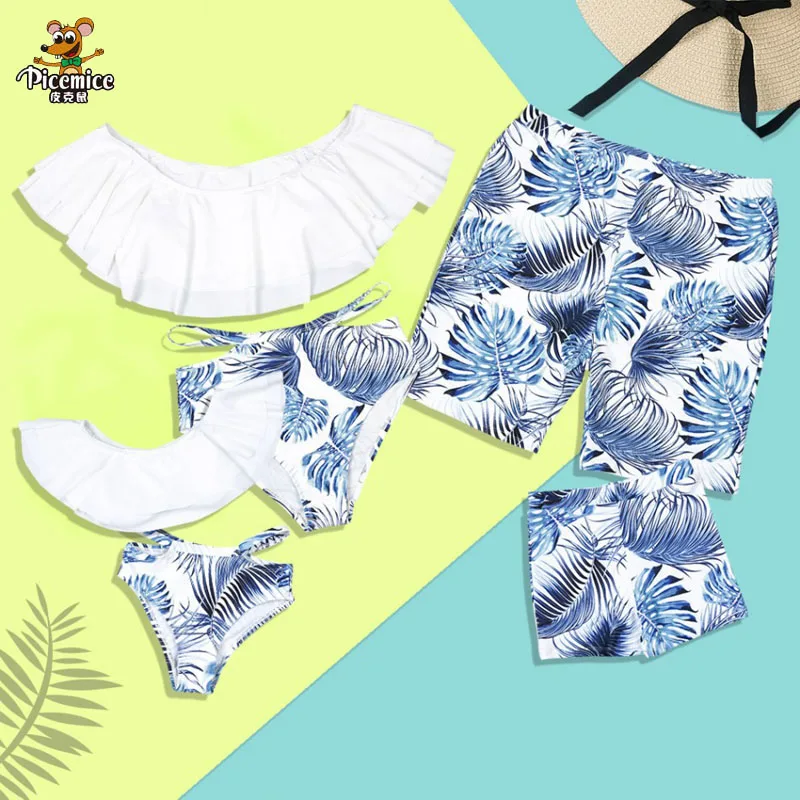 Family Matching Swimwear Mother Daughter Swimsuit Mommy And Me Bikini Clothes Family Look Father Mom Daughter Son Bathing Suit