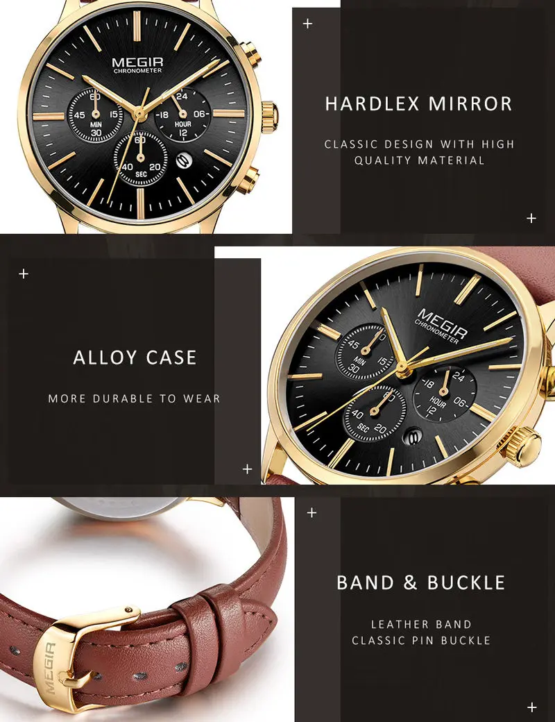 Часы MEGIR женские с хронографом роскошные брендовые Элегантные классические