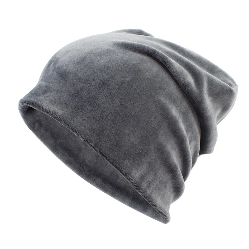 Dark Grey Geebro, Женская велюровая шапка, зимняя, полиэфирная, мягкая, теплая, громоздкая, шапочка для женщин, дам, бархатная, балавака, шапки - Цвет: Dark Grey