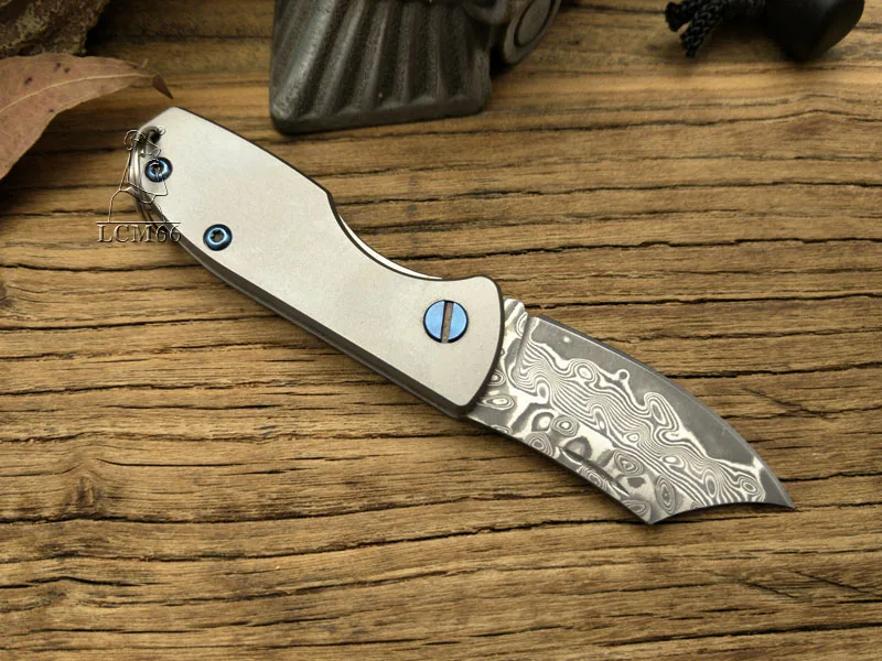 Damascus blade Lcm66 Дамаск Складной Ножи, Титан сплав выживания Ножи для шашлыков, очень Sharp мини спасения карманный Ножи, подарок ключ Ножи Томас Инструменты - Цвет: Damascus blade
