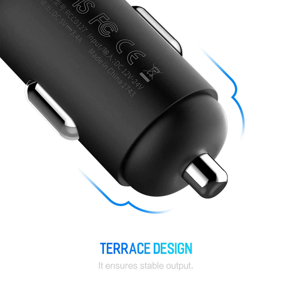 ROCK 5V 3.4A металлическое автомобильное зарядное устройство с двумя USB цифровым дисплеем для iPhone X 8 XS MAX 7 Xiaomi samsung Быстрая зарядка контроль напряжения