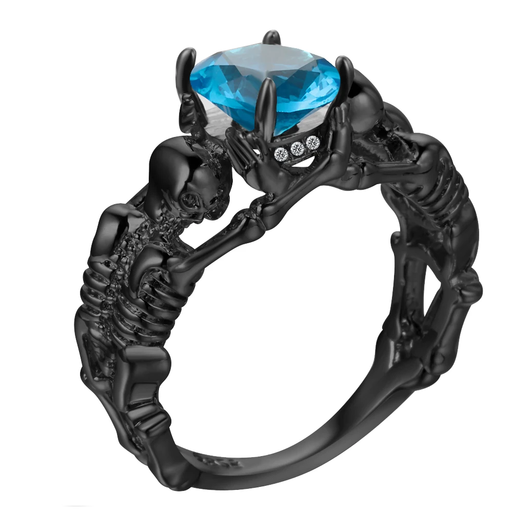 UFOORO Ghost Evil Skull Skeleton Hand CZ кольцо европейский и американский стиль панк моторное байкерское мужское кольцо новое череп мужские ювелирные изделия - Цвет основного камня: RB1784K-B