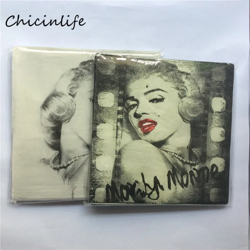 Chicinlife 20 шт./лот Мэрилин Монро бумажная салфетка свадьба день рождения декоративный Декупаж Салфетки салфетки 33 см* 33 см
