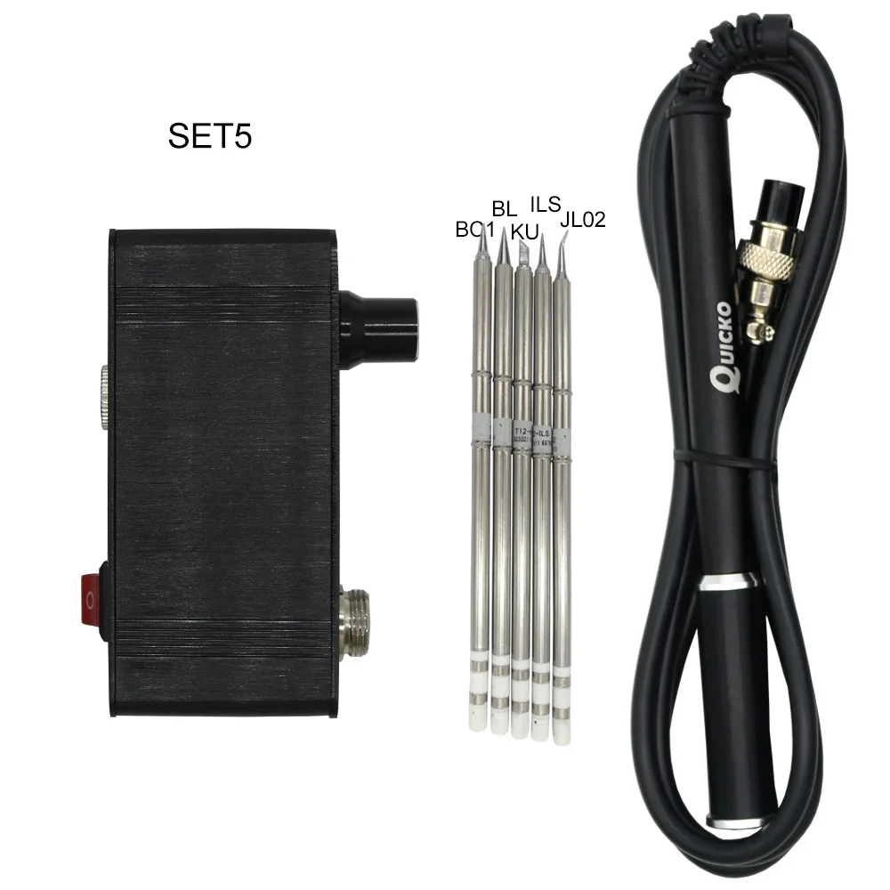 Set5 T12-942 мини OLED цифровая паяльная станция T12-M8 металлической алюминиевой ручкой с T12-ILS JL02 BL BC1 KU железные наконечники без питания - Цвет: Set5