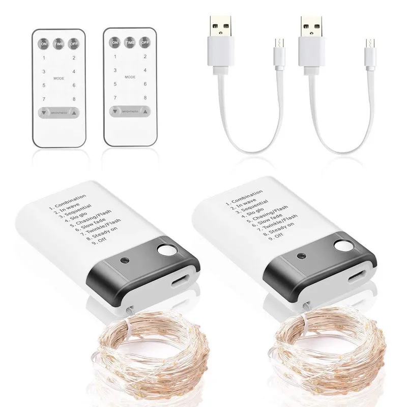 10 м 100 светодиодный светильник из медной проволоки с батареей USB Двойной источник питания с пультом дистанционного управления Сказочный светильник s гирлянда для рождества/свадьбы/вечерние