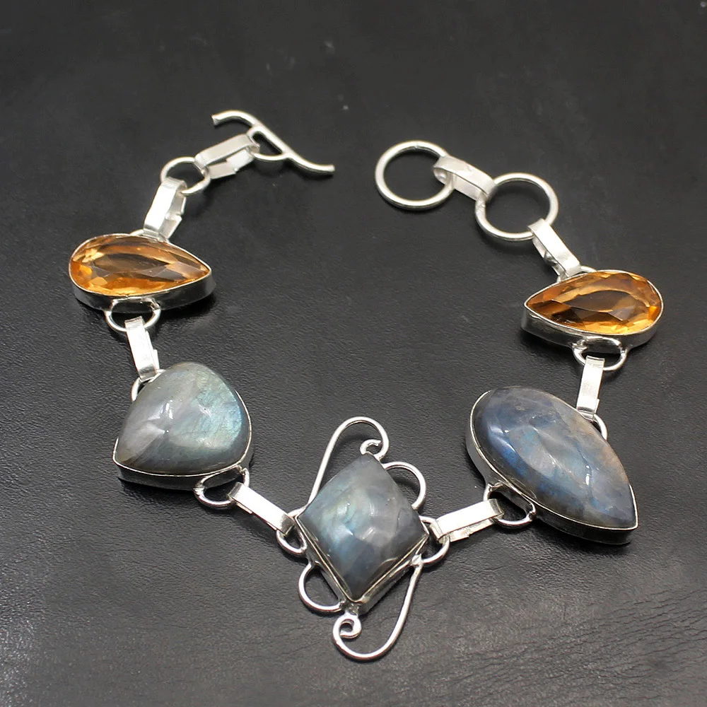 Великолепный черный Лабрадорит HoneyTopaz серебро 925 пробы цвет женский браслет