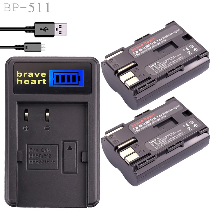 2x BP 511 511A BP511 BP-511 Батарея+ ЖК-дисплей USB Зарядное устройство для Canon 300D 10D 20D 30D 40D 50D PowerShot G1 G2 G3 G5 G6 90 90IS камера