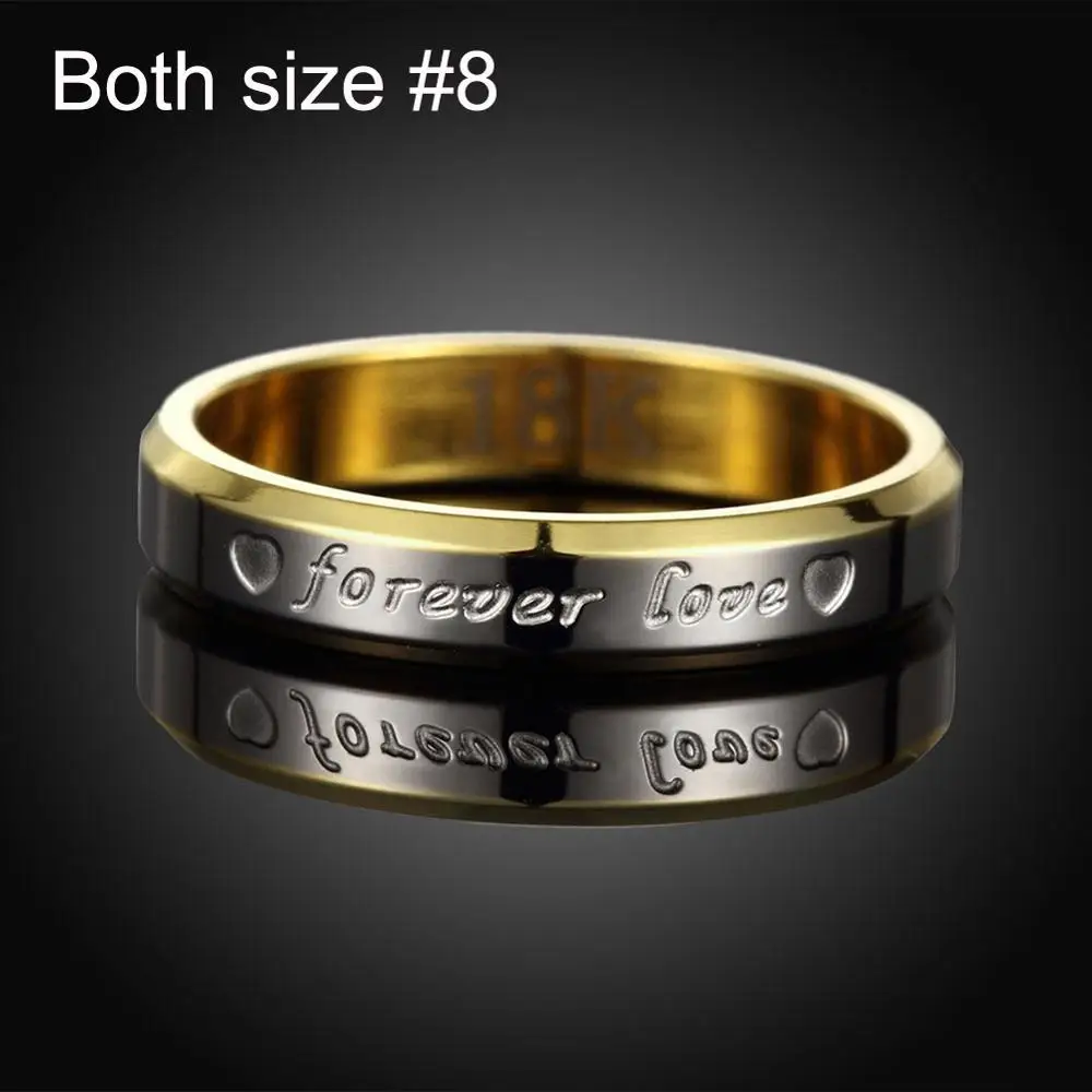 Both size 8 Кольца для мужчин и женщин из нержавеющей стали, обручальное кольцо с цветным покрытием, свадебные кольца с гравировкой, наборы женских украшений - Цвет основного камня: Both size 8