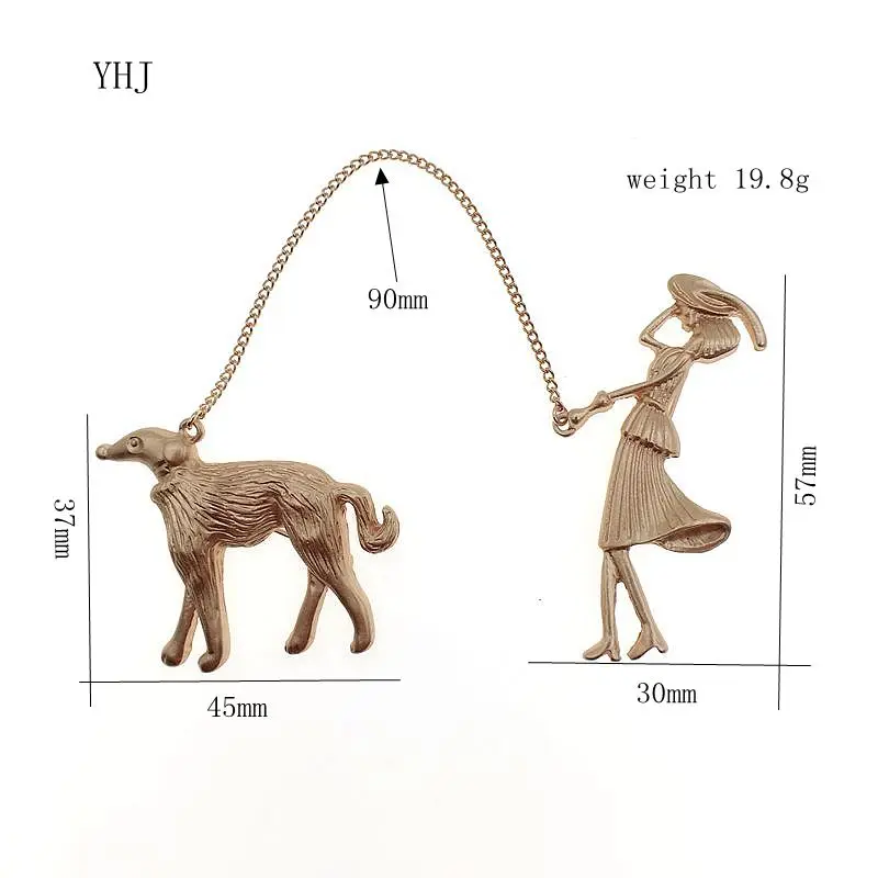 Матовая Золотая брошь с металлическим покрытием в виде цепи для прогулок и собак