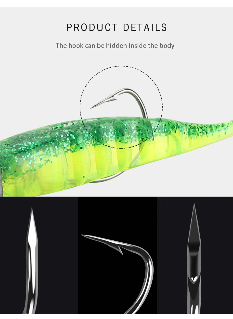 JACKFISH Jig Head T Tail Soft Fishing Lure 3PCS/10.5cm/15g Soft bait with Grankhook Swimbait fishing Tackle Pesca jigging lure