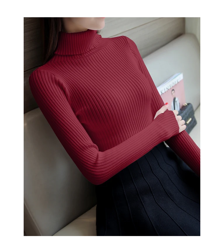 P Ammy Lady Fashion Glove Turtleneck Solid Color Sweater Ladies Girls Autumn color Casual Loose knitting Tops Bottom shirt | Женская