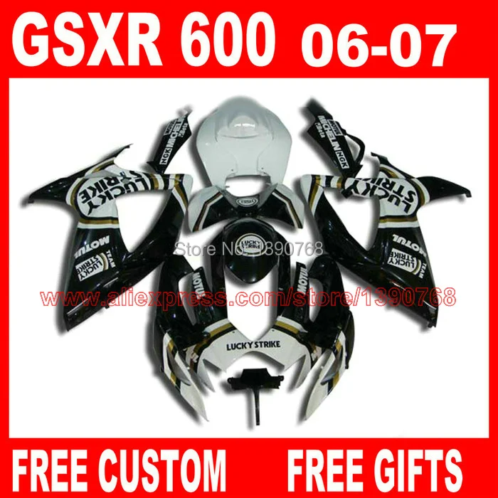 Новый популярный комплект обтекателей для 06 07 SUZUKI K6 GSX R 600 750 белый черный LUCKY STRIKE