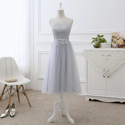 Grey Medium Robe de soiree vestido de festa красное Красное Длинное Платье на шнуровке с аппликацией Элегантные платья подружек невесты вечерние платья для банкета и выпускного вечера - Цвет: Grey Medium