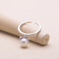 daisies 925 sterling silver imitation pearl cat rings for women statement wedding rings adjustable ring sterling silver jewelry