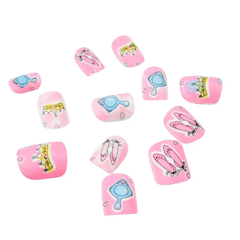 24Pcs Kids Press-on False Nails Tip Cartoon Pattern Full Nail Pre-glue for Children Girls 2u0201 | Красота и здоровье