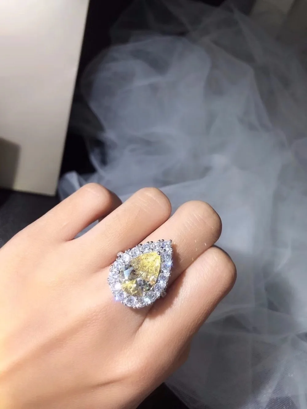 XF Свадебные 925 пробы Серебряное кольцо в виде капли желтого циркония любовь навсегда для женщин обручальные ювелирные изделия