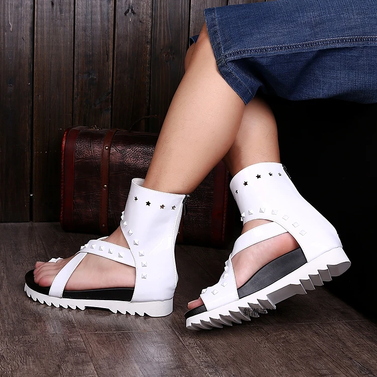 Новинка 2015 года летняя обувь увеличивающая рост мужские белые ботильоны из