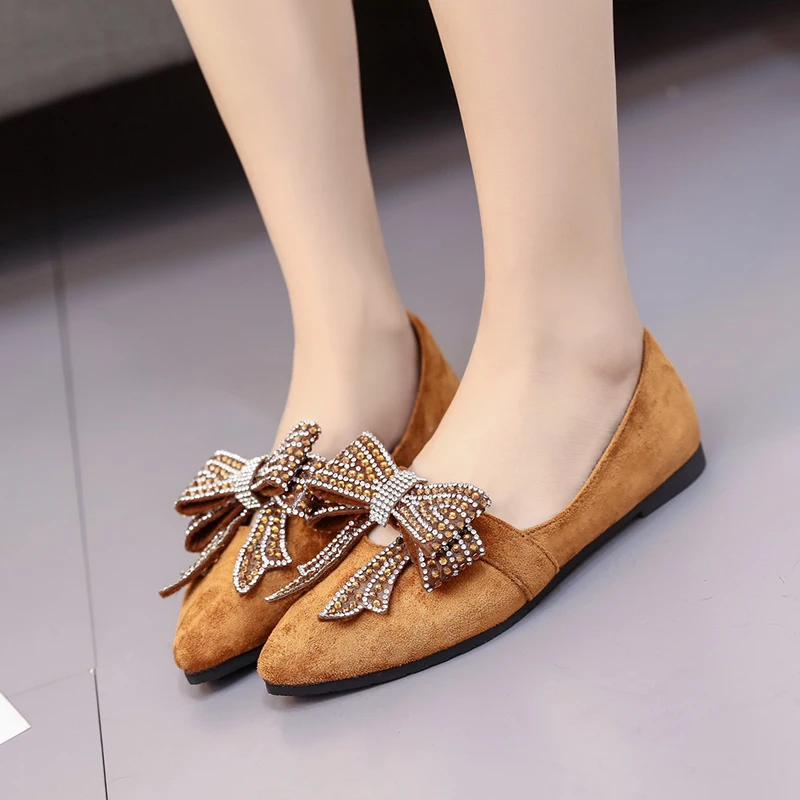 2017 Новая мода острый носок женская обувь Демисезонный бабочка узел Мягкая