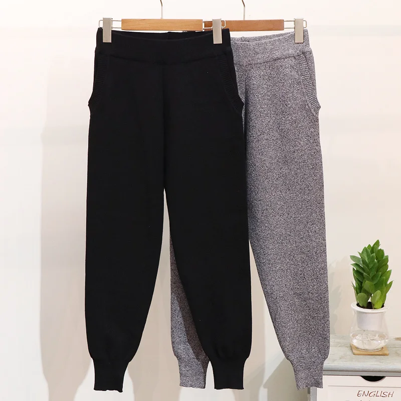 Женский зимний комплект из 2 предметов свитер с бахромой и штаны вязаный пуловер