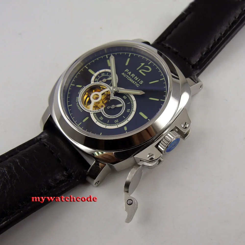 44 мм Парнис черный циферблат зеленый световой Маркс сапфировое стекло 21 Jewels Miyota