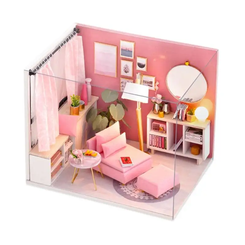 3D Деревянный Кукольный дом для малышей DIY Миниатюрный Кукольный домик с мебельным комплектом, Детские сборные мини-кукольные домики, модель игрушки для детей, подарки - Цвет: with cover 01