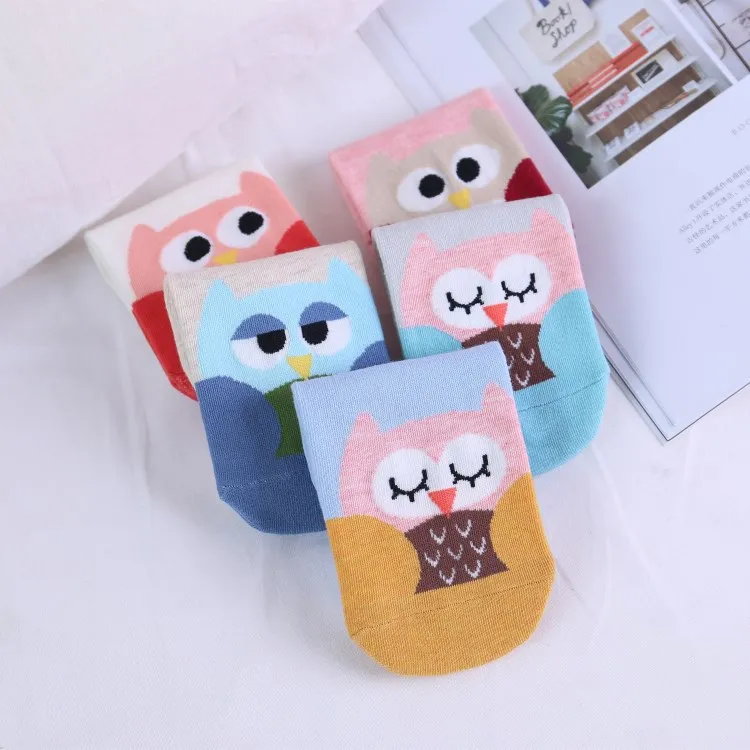 Летние женские хлопковые носки с рисунком Совы Kawaii милые однотонные удобные