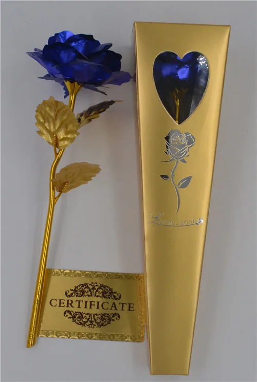 Blue Прямая 24 k Золотая фольга Свадебные украшения в виде роз Золотое розовое золото окунутые Искусственные цветы персонализированные - Цвет: Blue