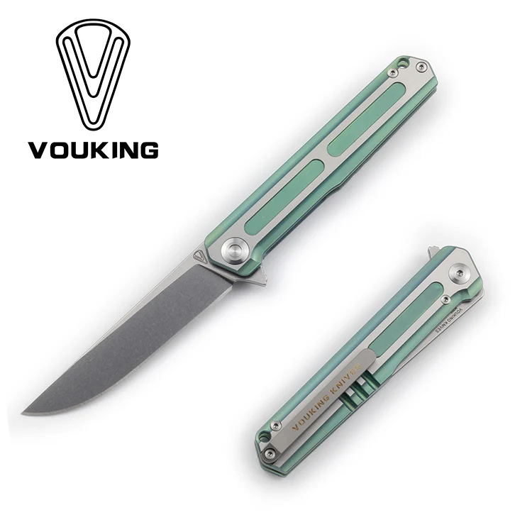 Green B VOUKING T01 Флиппер складной нож для ежедневного использования, M390 лезвие кВт шарикоподшипник Титан ручка Отдых Охота на открытом воздухе ножи для выживания EDC инструменты - Цвет: Green B