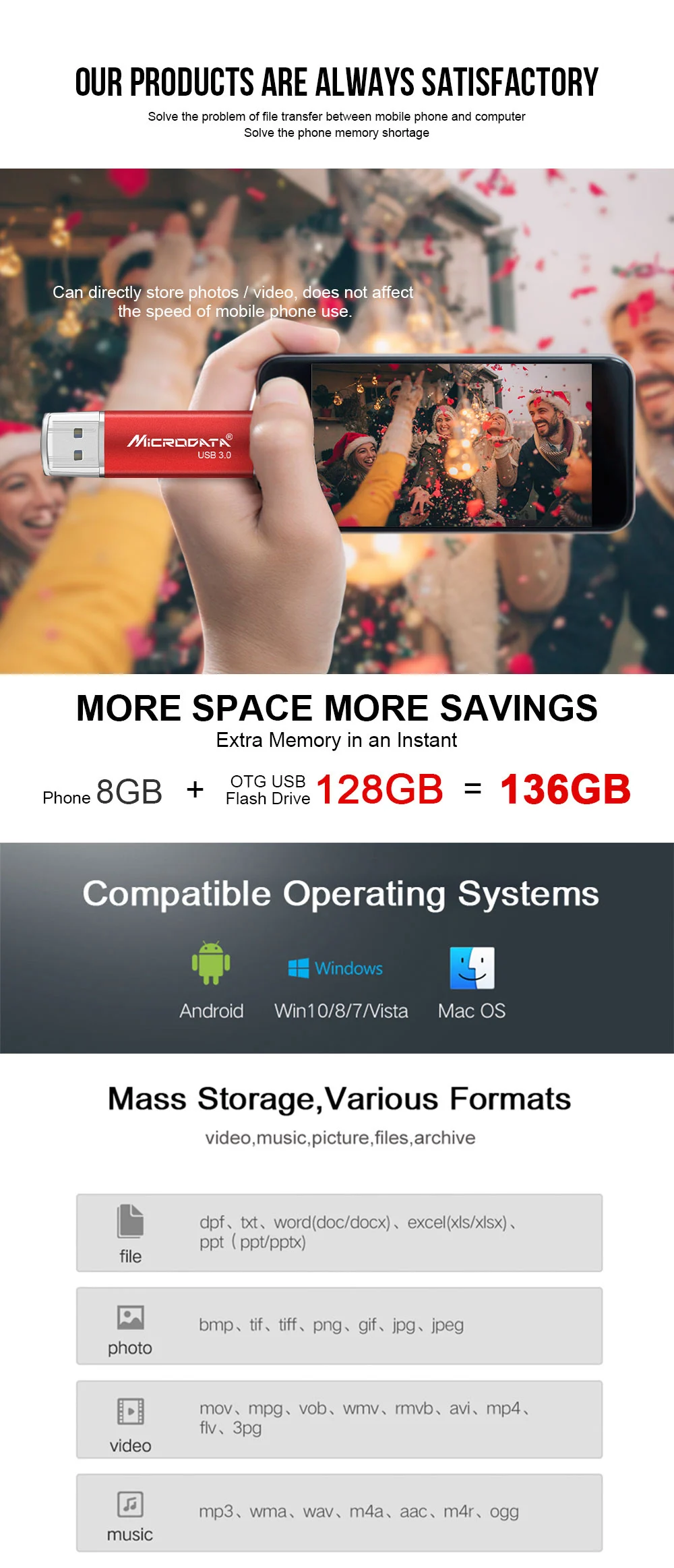 High Speed USB 3.0 OTG USB Flash Drive 128gb 64gb metal otg pendrive 32gb 16gb memoria usb stick U Disk flash drive for phone
