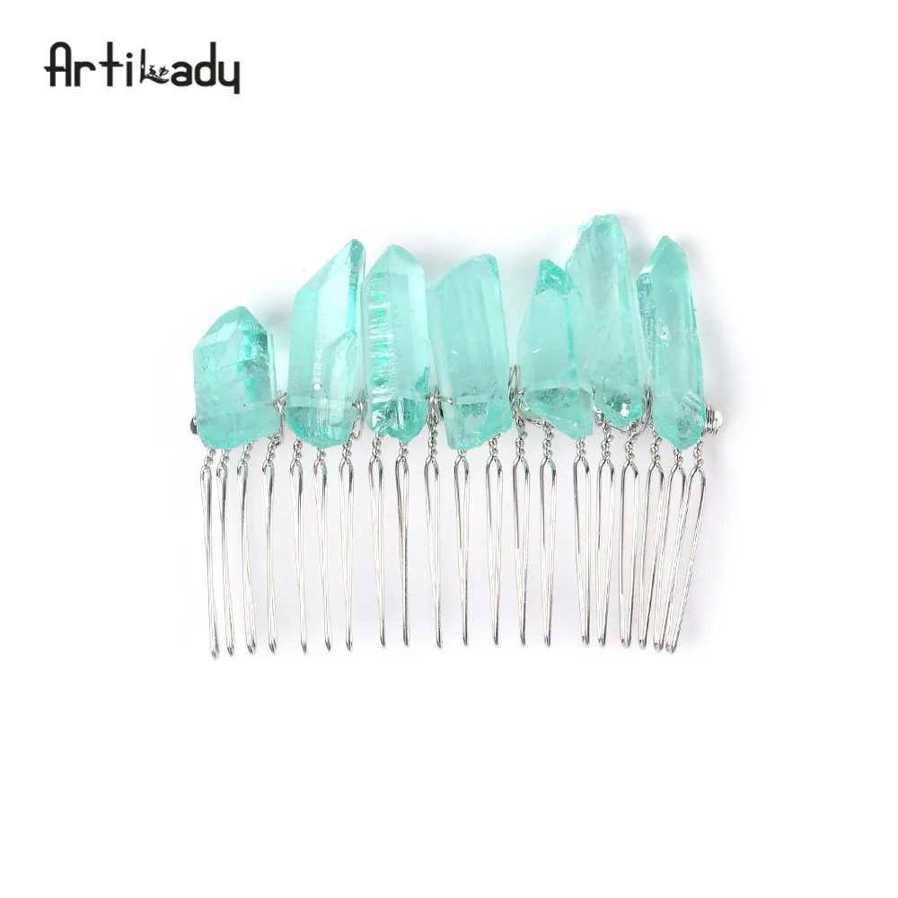 Crystal Hair Jewelry Wedding Hair Accessories Bridal Hair Accessories Wedding Crystal Tiara Hair Combs Raw Quartz Headband - Metal color: 7